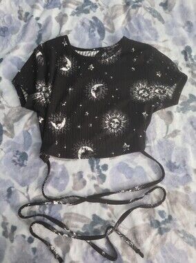 Rue21 Black Celestial Wrap Tie Crop Top